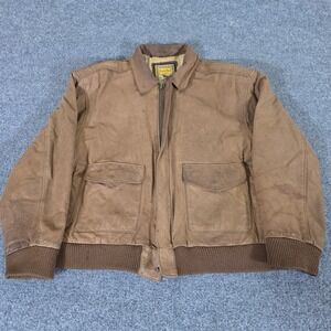 90s Hunters Run Brown Leather Bomber Jacket Vintage Map Print Lining Mens Med